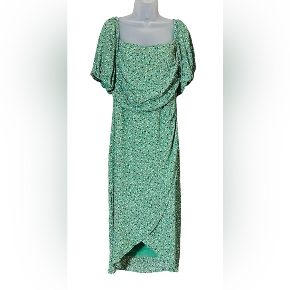 ASTR The Label Green Floral Square Neck Bubble Sleeve Midi Dress - Size XL - Picture 3 of 14